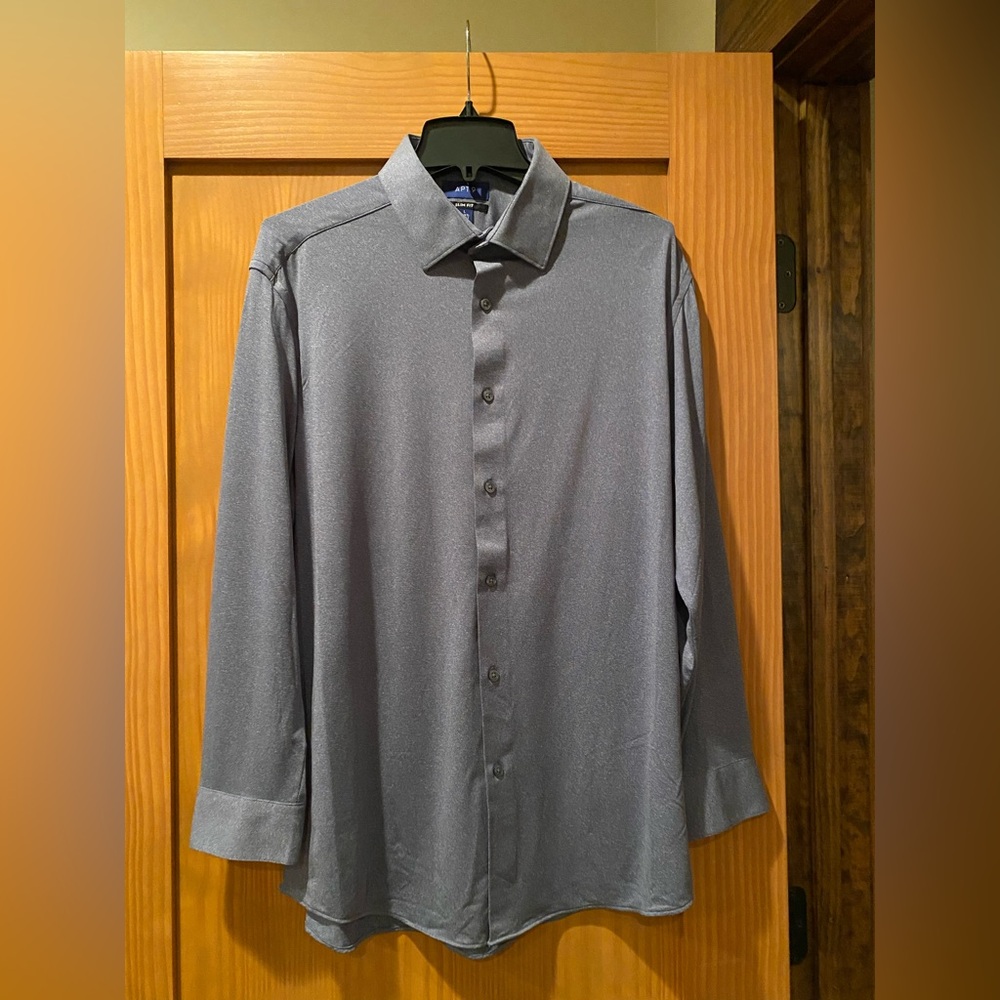 Men’s Heather Blue Long Sleeve Performance APT 9 Slim Dress Shirt Size L New